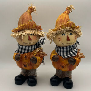 Scarecrow Figurine Set of 2 Orange Black